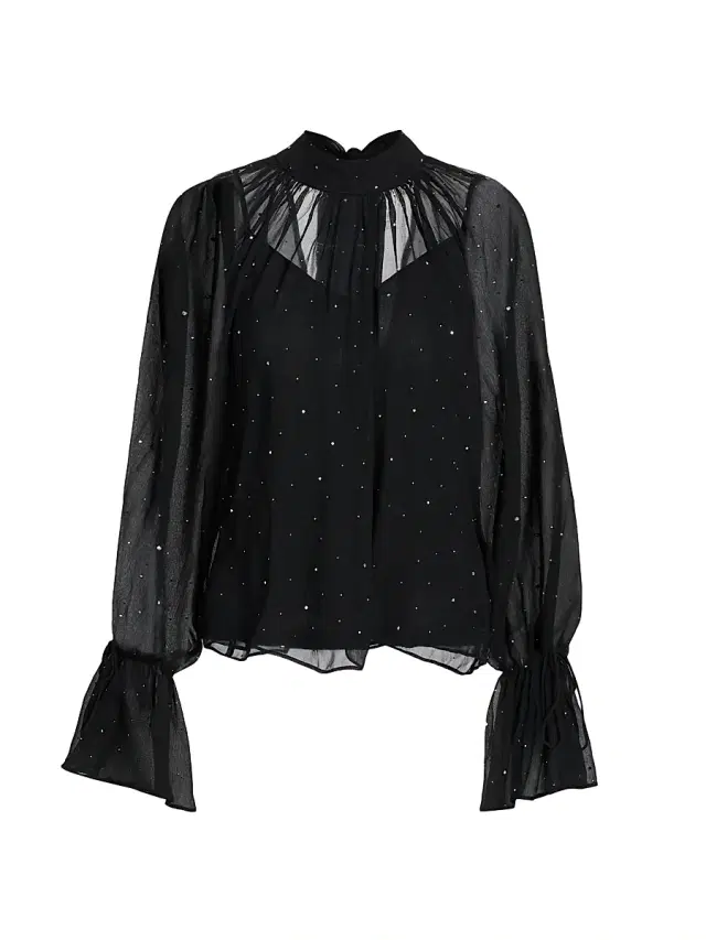 Staud Women's Roux Embellished Chiffon Top - Black
