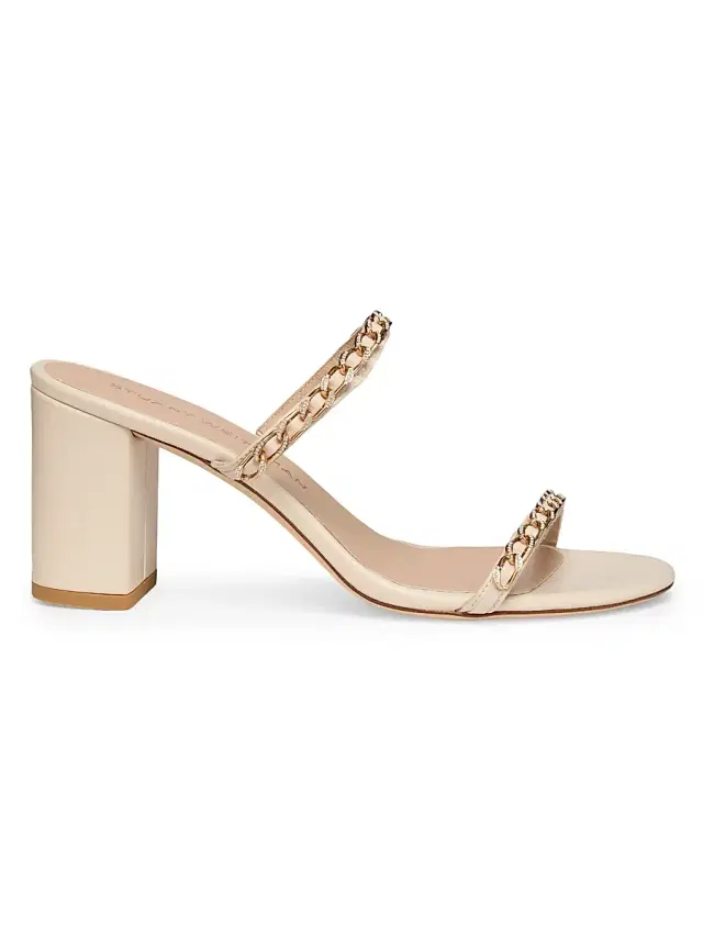 Stuart Weitzman Women's Soluxe 75MM Chain-Strap Leather Sandals - Linen