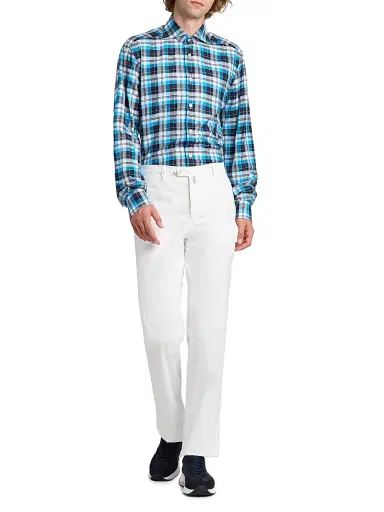 Kiton Men's Stretch-Cotton Flat-Front Trousers - White - Size 40 | Thumbnail 2 Kiton Men's Stretch-Cotton Flat-Front Trousers - White - Size 40 | Thumbnail 2
