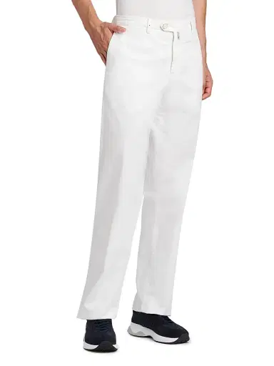 Kiton Men's Stretch-Cotton Flat-Front Trousers - White - Size 40 | Thumbnail 4 Kiton Men's Stretch-Cotton Flat-Front Trousers - White - Size 40 | Thumbnail 4