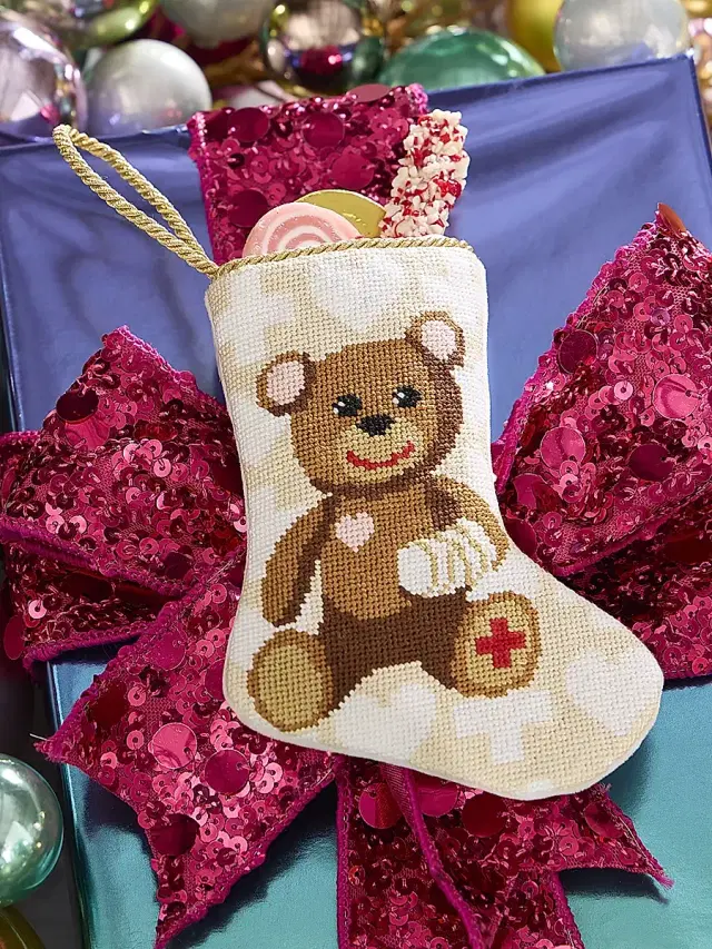 Bauble Stockings Bear-y Better Needlepoint Mini Stocking Ornament