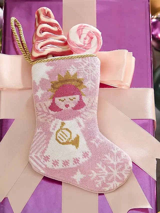 Angels on High Needlepoint Mini Stocking Ornament