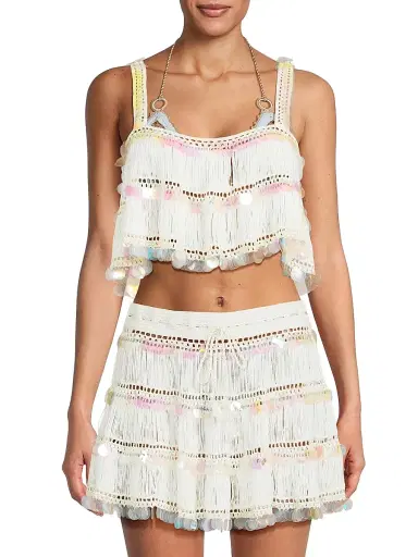My Beachy Side Women's Viola Crochet-Knit Sequined Tankini Top - Ivory - Size Large | Thumbnail 3
