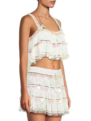 My Beachy Side Women's Viola Crochet-Knit Sequined Tankini Top - Ivory - Size Large | Thumbnail 4