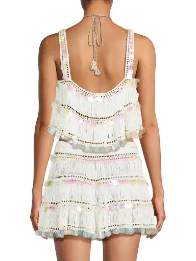 My Beachy Side Women's Viola Crochet-Knit Sequined Tankini Top - Ivory - Size Large | Thumbnail 5