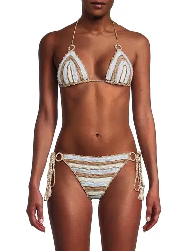 My Beachy Side Women's Celia Hand-Crocheted Bikini - Blue Striped - Size Large | Thumbnail 3 My Beachy Side Women's Celia Hand-Crocheted Bikini - Blue Striped - Size Large | Thumbnail 3