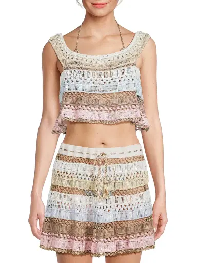My Beachy Side Women's Cleo Crochet-Knit Cotton-Blend Crop Top - Cotton Candy - Size Large | Thumbnail 3