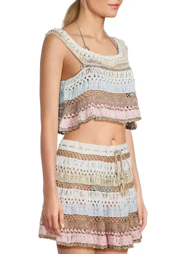 My Beachy Side Women's Cleo Crochet-Knit Cotton-Blend Crop Top - Cotton Candy - Size Large | Thumbnail 4