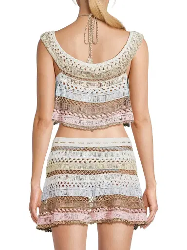 My Beachy Side Women's Cleo Crochet-Knit Cotton-Blend Crop Top - Cotton Candy - Size Large | Thumbnail 5