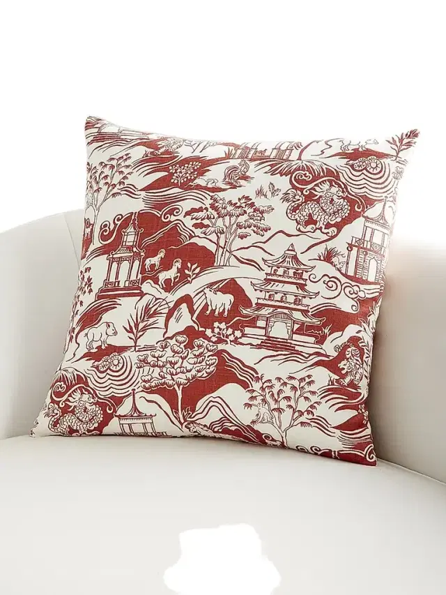 Eastern Accents Tenzin Printed Cotton-Linen Decorative Pillow - Red