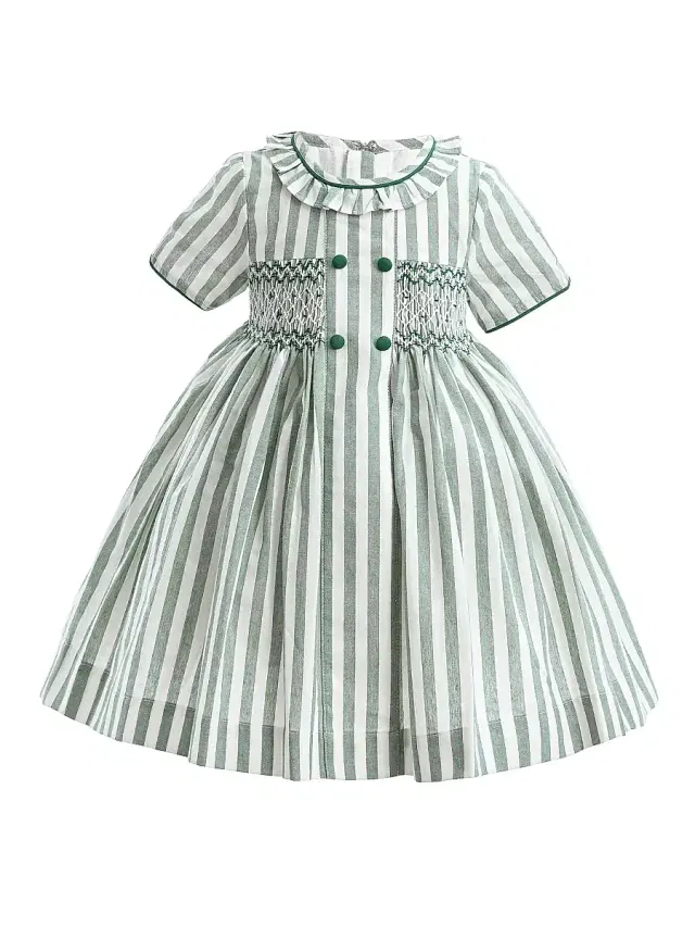 Tulleen Baby Girl's & Little Girl's Button-Up Stripe Dress - Green 36 Months