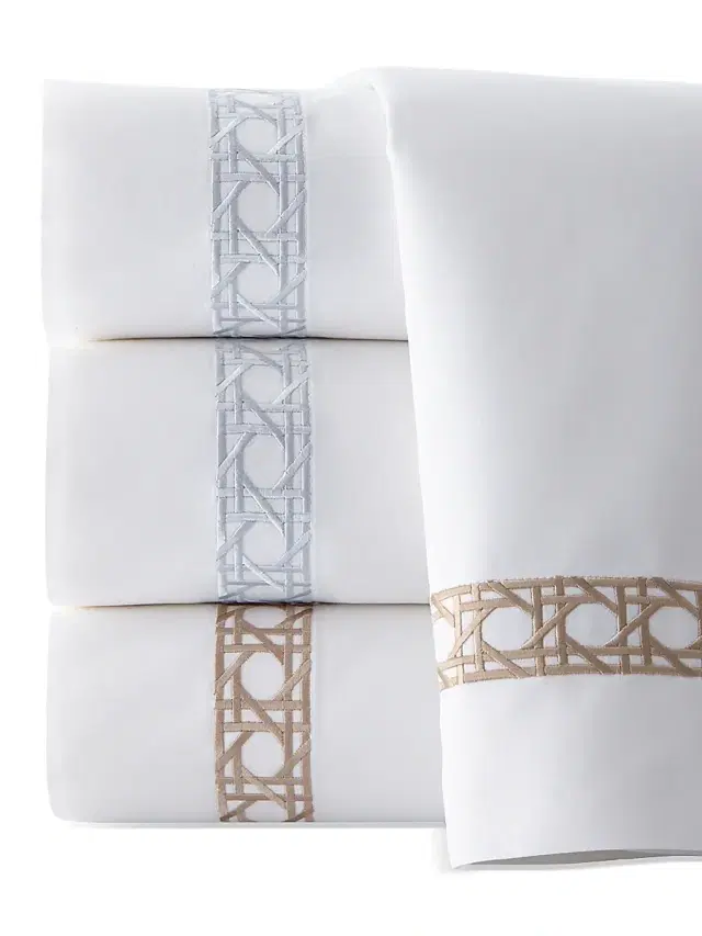 Sferra Cane II 4-Piece Cotton Sateen Sheet Set - White Brown Queen