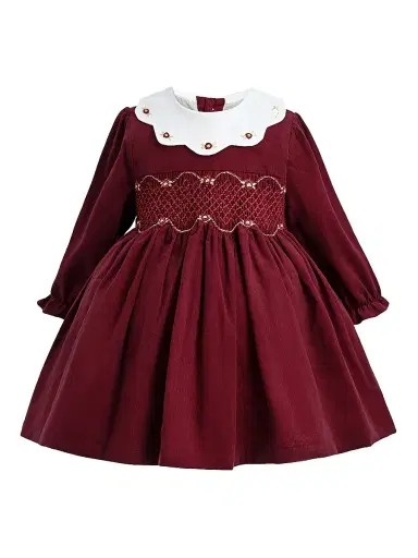 Tulleen Baby Girl's & Little Girl's Smocked Holiday Dress - Burgundy 36 Months | Thumbnail 1