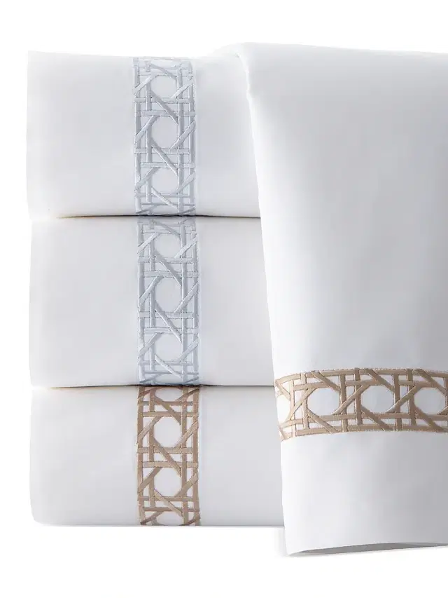 Cane II 4-Piece Embroidered Cotton Full Sheet Set - White Brown Full