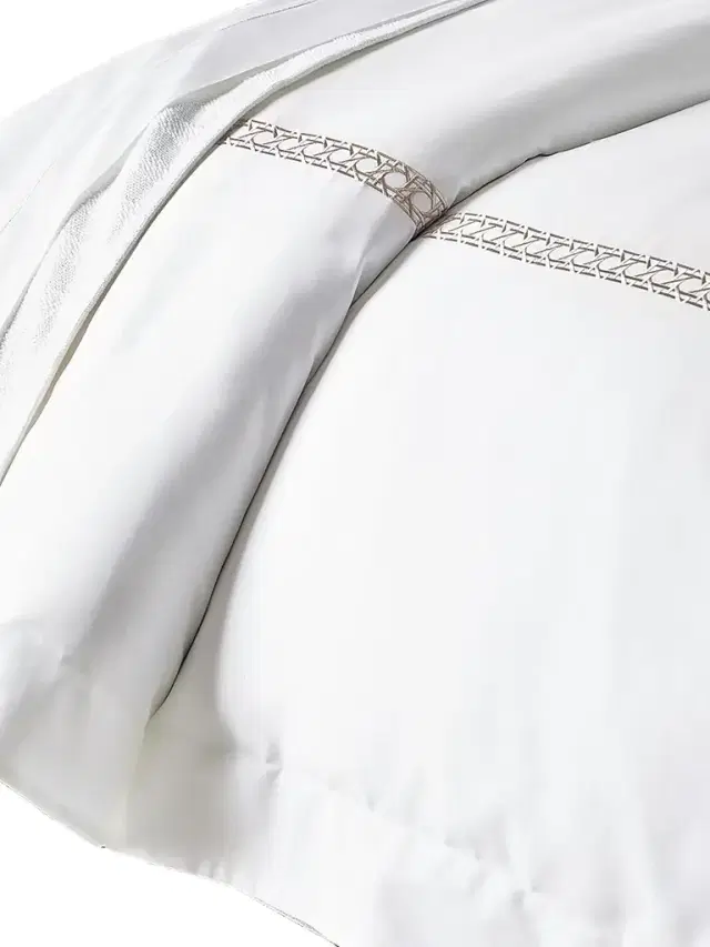 Sferra Cane II Embroidered 2-Piece Twin Duvet Set - White Brown Twin