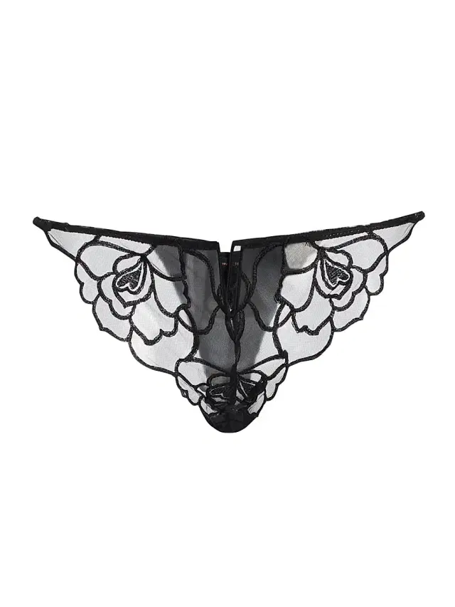 Women's Petite Chou Floral-Embroidered Lace Thong - Black