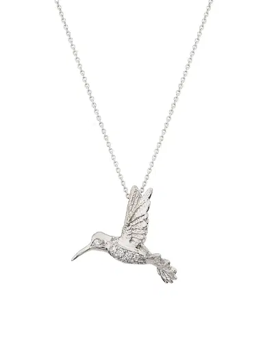 Roberto Coin Women's Tiny Treasures 18K White Gold & 0.09 TCW Diamond Hummingbird Pendant Necklace - White Gold | Thumbnail 1 Roberto Coin Women's Tiny Treasures 18K White Gold & 0.09 TCW Diamond Hummingbird Pendant Necklace - White Gold | Thumbnail 1