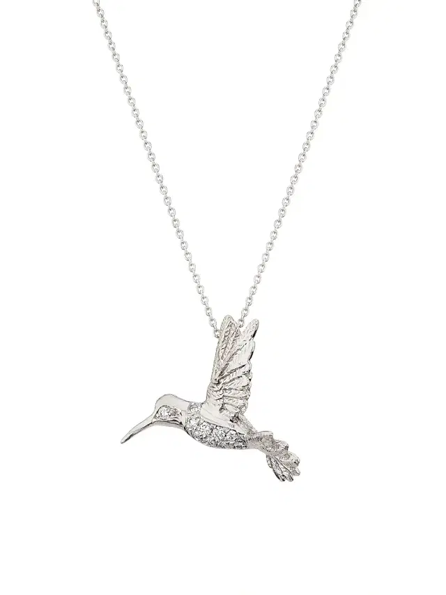 Women's Tiny Treasures 18K White Gold & 0.09 TCW Diamond Hummingbird Pendant Necklace - White Gold
