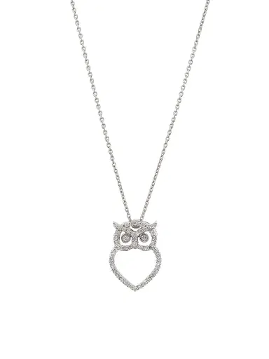 Roberto Coin Women's Tiny Treasures 18K White Gold & 0.21 TCW Diamond Owl Pendant Necklace - White Gold | Thumbnail 1