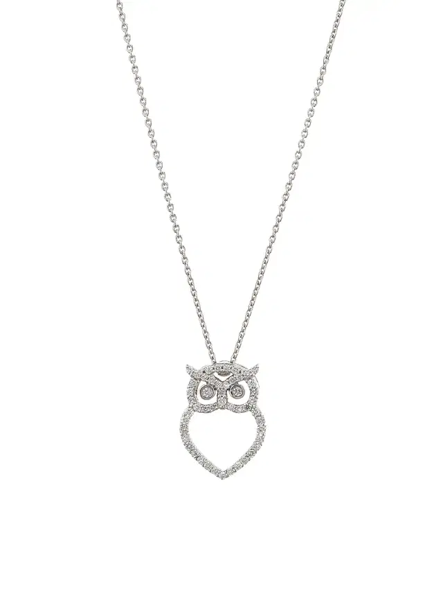 Women's Tiny Treasures 18K White Gold & 0.21 TCW Diamond Owl Pendant Necklace - White Gold