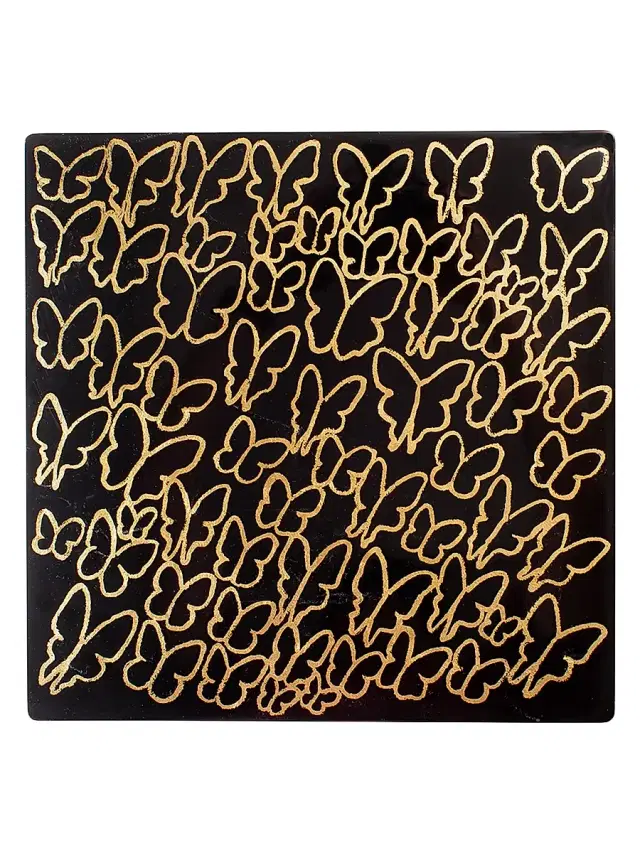 Hunt Slonem Midnight Butterflies Metallic-Print Lacquer Square Placemat