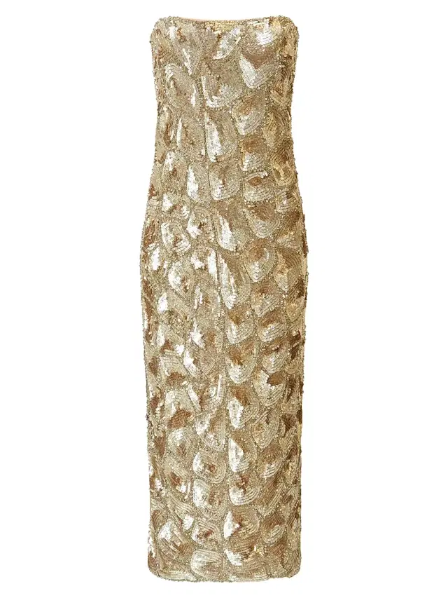 Women's Sigrid Beaded Strapless Midi-Dress - Light Gold