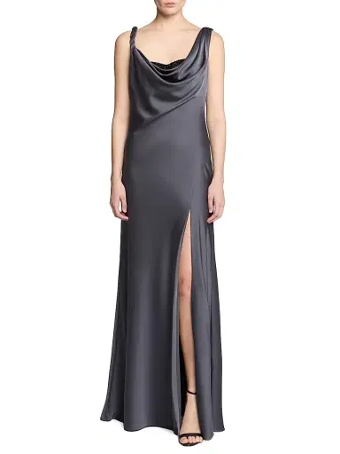 Halston Women's Trina Embellished Satin Cowlneck Gown - Charcoal - Size 0 | Thumbnail 2