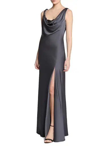 Halston Women's Trina Embellished Satin Cowlneck Gown - Charcoal - Size 0 | Thumbnail 3