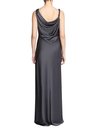 Halston Women's Trina Embellished Satin Cowlneck Gown - Charcoal - Size 0 | Thumbnail 4
