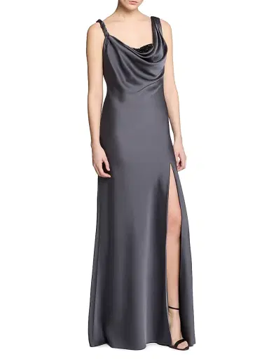 Halston Women's Trina Embellished Satin Cowlneck Gown - Charcoal - Size 0 | Thumbnail 5