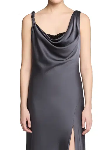 Halston Women's Trina Embellished Satin Cowlneck Gown - Charcoal - Size 0 | Thumbnail 6