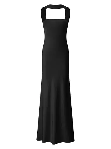 Halston Women's Vali Crepe Cowlback Gown - Black - Size 12 | Thumbnail 1