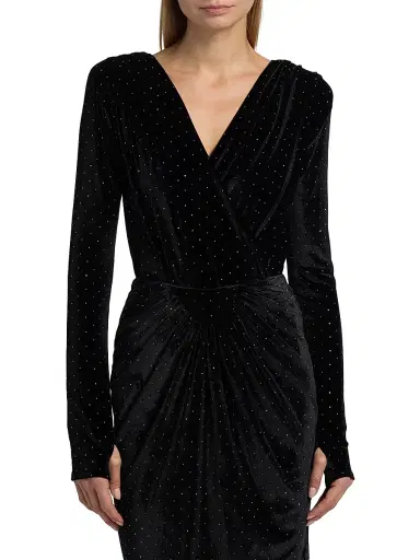 Mariandree Gaitan Women's Marcela Crystal-Embellished Velvet Bodysuit - Black - Size XS | Thumbnail 3 Mariandree Gaitan Women's Marcela Crystal-Embellished Velvet Bodysuit - Black - Size XS | Thumbnail 3