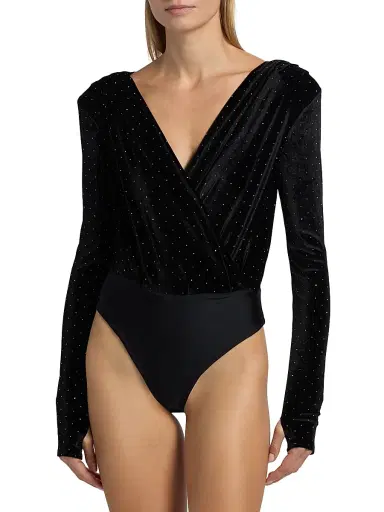 Mariandree Gaitan Women's Marcela Crystal-Embellished Velvet Bodysuit - Black - Size XS | Thumbnail 6 Mariandree Gaitan Women's Marcela Crystal-Embellished Velvet Bodysuit - Black - Size XS | Thumbnail 6