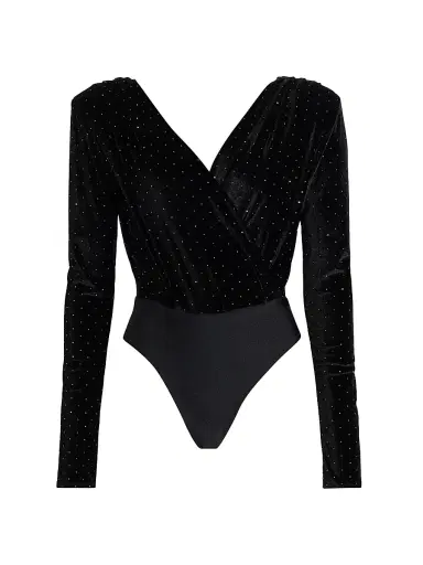 Mariandree Gaitan Women's Marcela Crystal-Embellished Velvet Bodysuit - Black - Size XS | Thumbnail 1 Mariandree Gaitan Women's Marcela Crystal-Embellished Velvet Bodysuit - Black - Size XS | Thumbnail 1