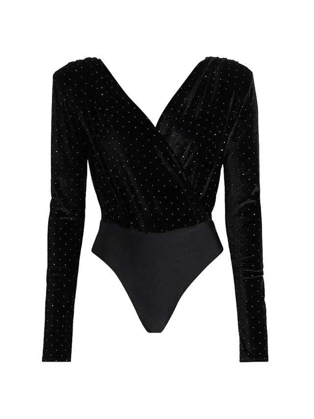 Mariandree Gaitan Women's Marcela Crystal-Embellished Velvet Bodysuit - Black - Size XS