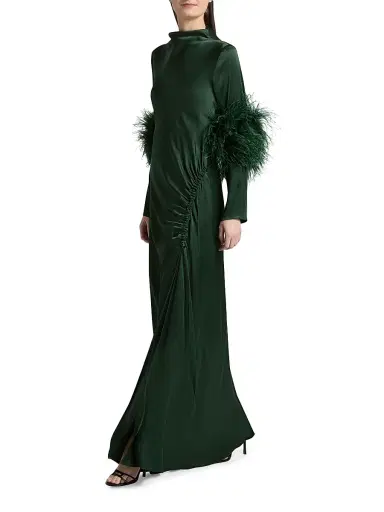 Lapointe Women's Double-Faced Satin Feather-Trimmed Gown - Forest Green - Size 8 | Thumbnail 2 Lapointe Women's Double-Faced Satin Feather-Trimmed Gown - Forest Green - Size 8 | Thumbnail 2