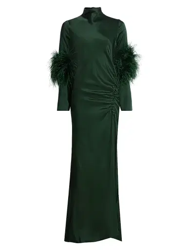 Lapointe Women's Double-Faced Satin Feather-Trimmed Gown - Forest Green - Size 8 | Thumbnail 1 Lapointe Women's Double-Faced Satin Feather-Trimmed Gown - Forest Green - Size 8 | Thumbnail 1