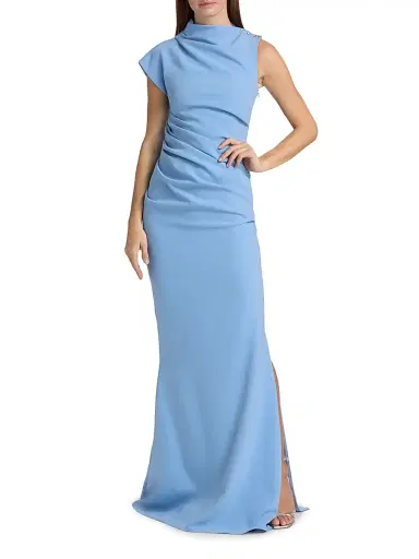 Atelier Prabal Gurung Women's Ashley Bias Draped Fitted Gown - Blue | Thumbnail 2