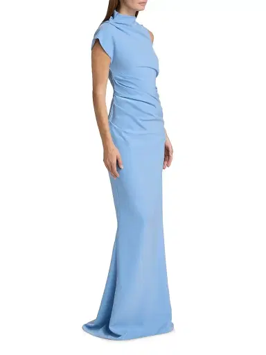 Atelier Prabal Gurung Women's Ashley Bias Draped Fitted Gown - Blue | Thumbnail 3