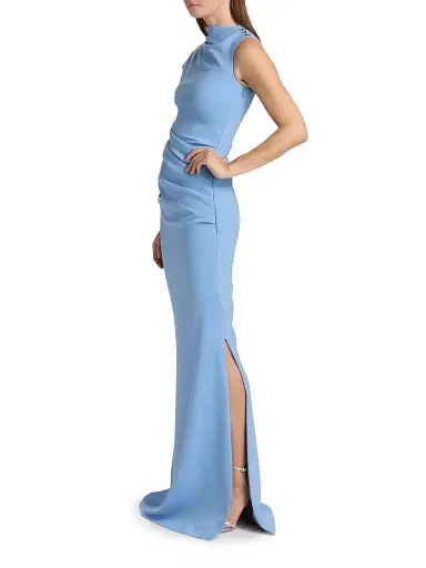 Atelier Prabal Gurung Women's Ashley Bias Draped Fitted Gown - Blue | Thumbnail 4