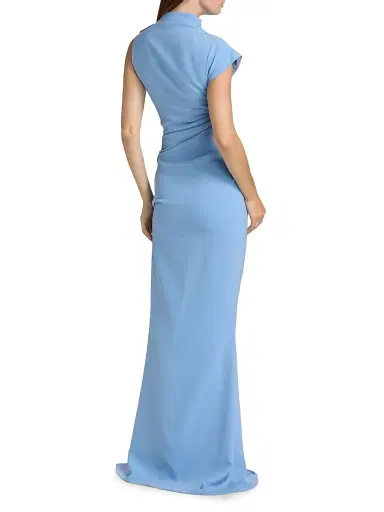 Atelier Prabal Gurung Women's Ashley Bias Draped Fitted Gown - Blue | Thumbnail 5