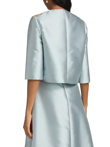 Reem Acra Women's Embroidered Piqué Jacket - Powder Blue Gold - Size 4 | Thumbnail 5