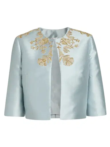 Reem Acra Women's Embroidered Piqué Jacket - Powder Blue Gold - Size 4 | Thumbnail 1