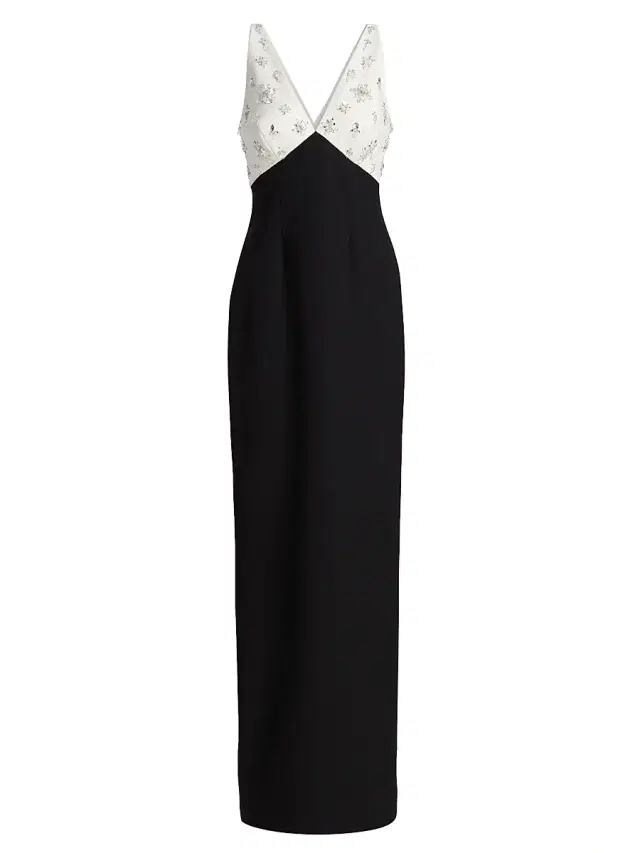 Women's Embellished Two-Tone Column Gown - White Black