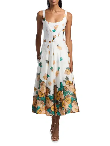 PRABAL GURUNG Women's Sun Floral Corset Midi-Dress - White Multi - Size 2 | Thumbnail 2