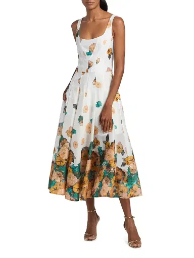 PRABAL GURUNG Women's Sun Floral Corset Midi-Dress - White Multi - Size 2 | Thumbnail 3