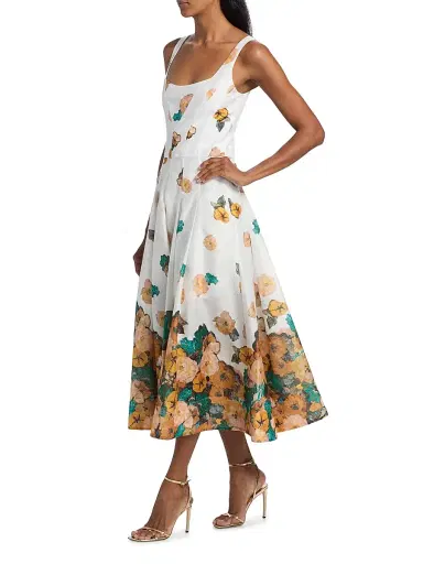 PRABAL GURUNG Women's Sun Floral Corset Midi-Dress - White Multi - Size 2 | Thumbnail 4