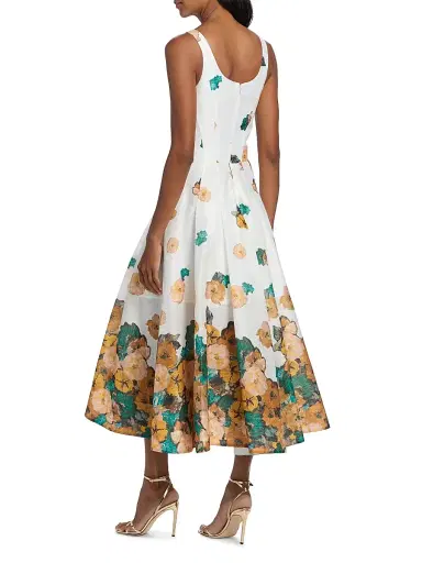 PRABAL GURUNG Women's Sun Floral Corset Midi-Dress - White Multi - Size 2 | Thumbnail 5