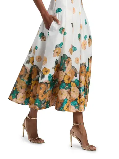 PRABAL GURUNG Women's Sun Floral Corset Midi-Dress - White Multi - Size 2 | Thumbnail 6